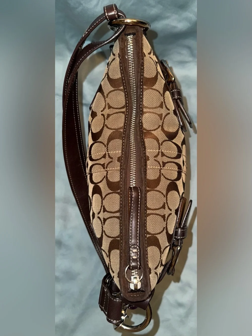 Coach 3574 Soho Signature Jacquard Tan & Brown with Brown Suede Shoulder Bag